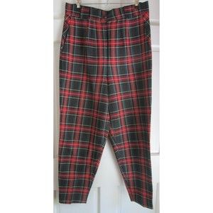 Yessica by C & A Women's Red Plaid High Rise Flat Front Pants EUR Size 44